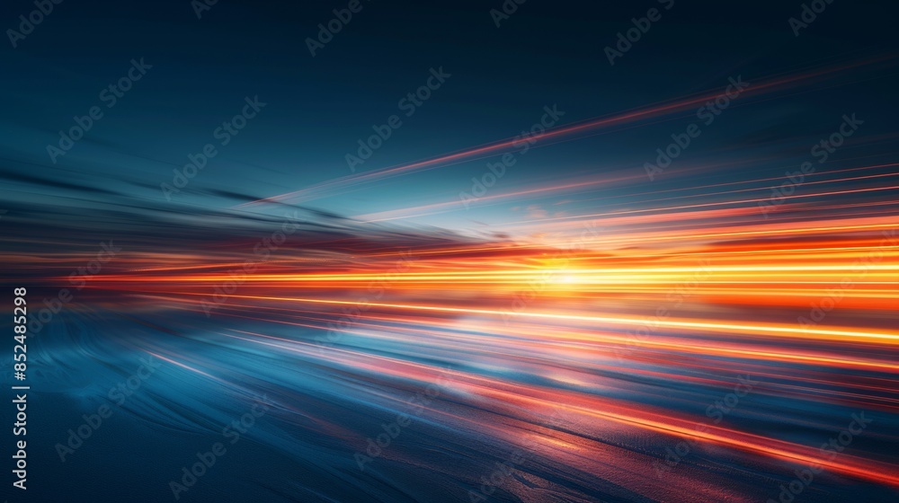 long exposure, gradient rich blue white and orange, horizontal speed of light, minimalist long exposure, gradient rich blue white and orange, horizontal speed of light, minimalist