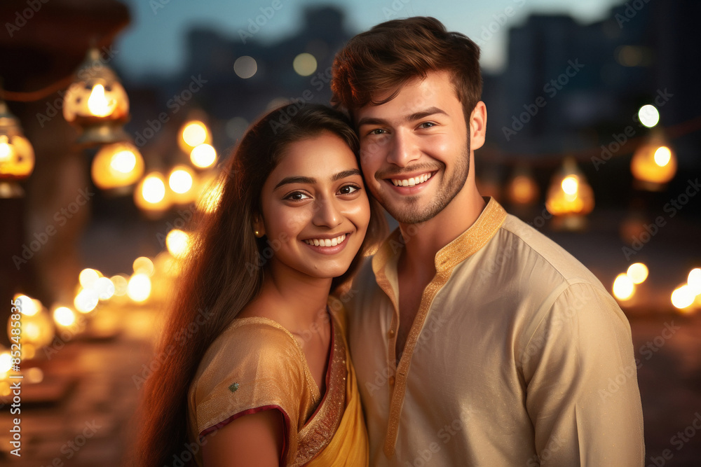 young indian couple in traditional wear young indian couple in traditional wear