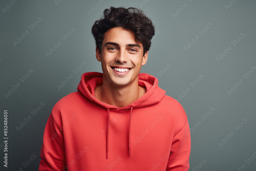 young handsome man in red color sweatshirt young handsome man in red color sweatshirt