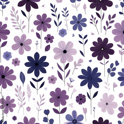 Seamless picture of purple flowers on white background