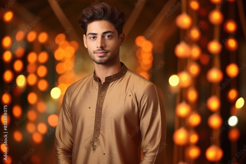 young indian man in traditional wear on lighting background young indian man in traditional wear on lighting background