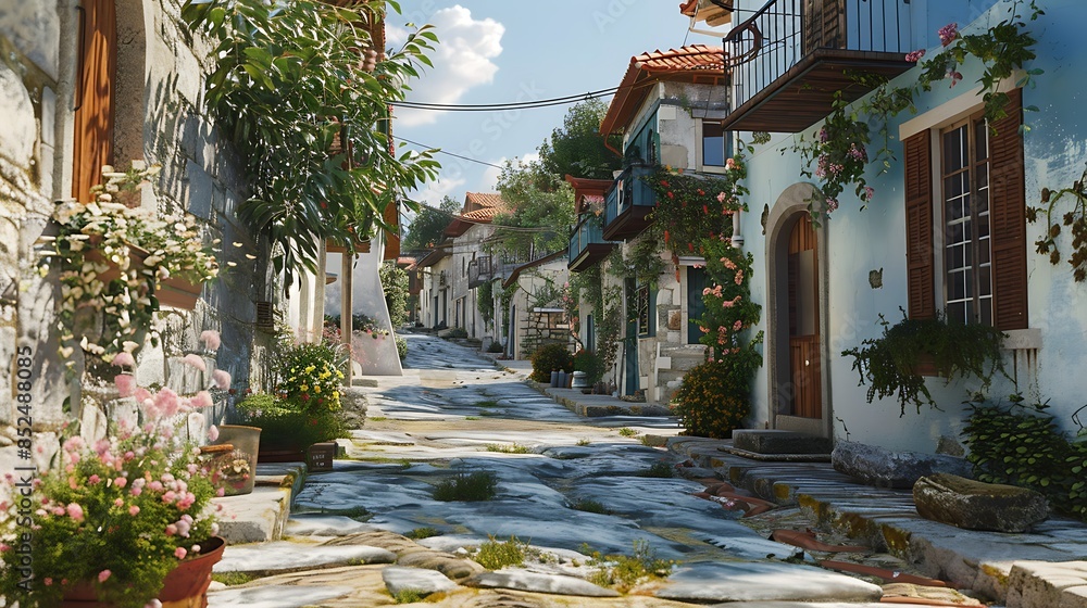 Streets and houses in old village on a beautiful view very detailed and realistic shape Streets and houses in old village on a beautiful view very detailed and realistic shape