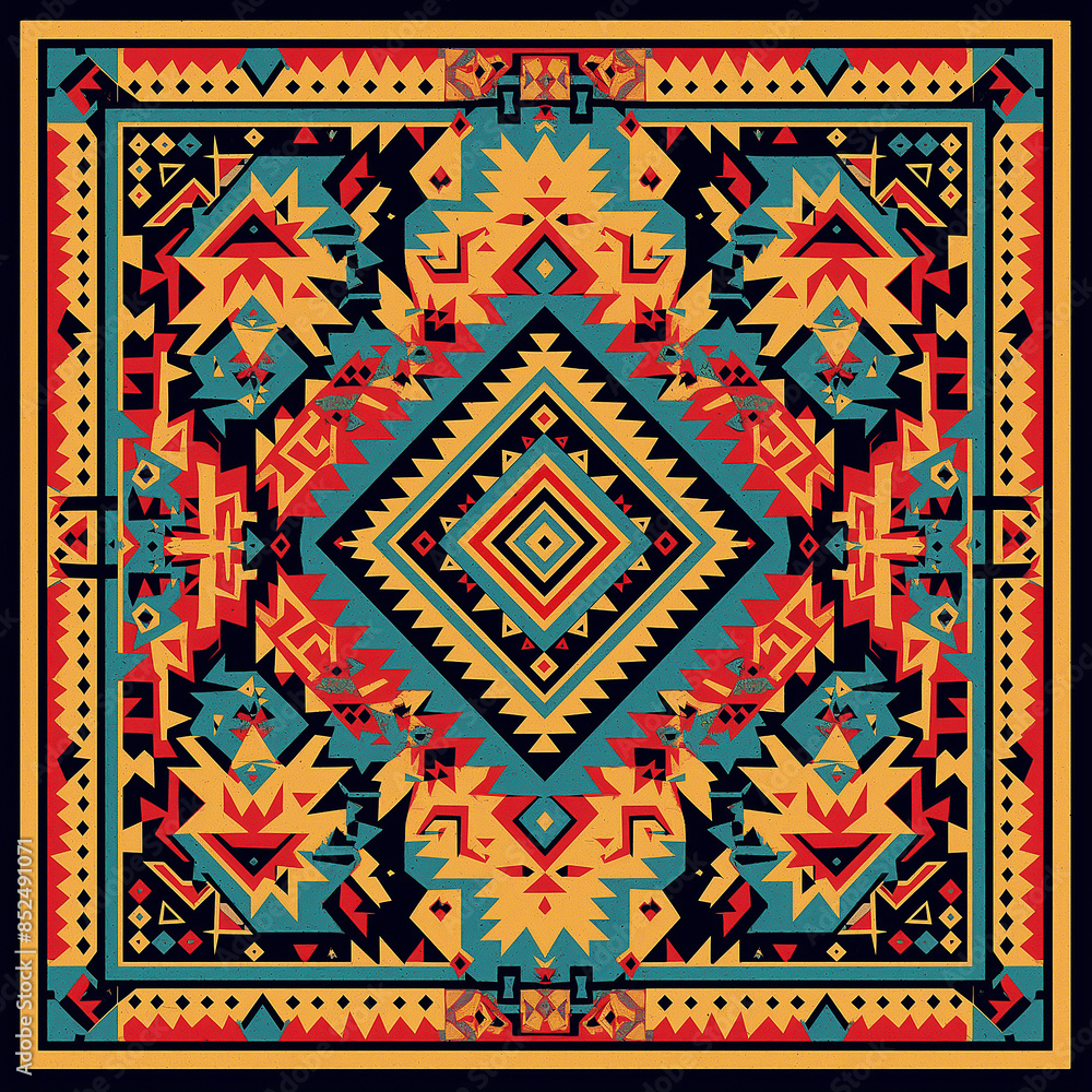 print design in the style of ethnic carpet patterns, Aztec art and African textile designs print design in the style of ethnic carpet patterns, Aztec art and African textile designs