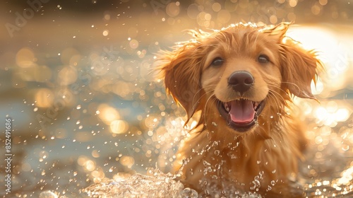 a playful puppy on a beach