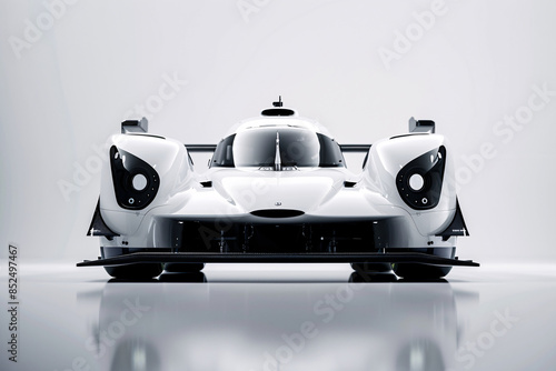 a white race car with black wheels photo