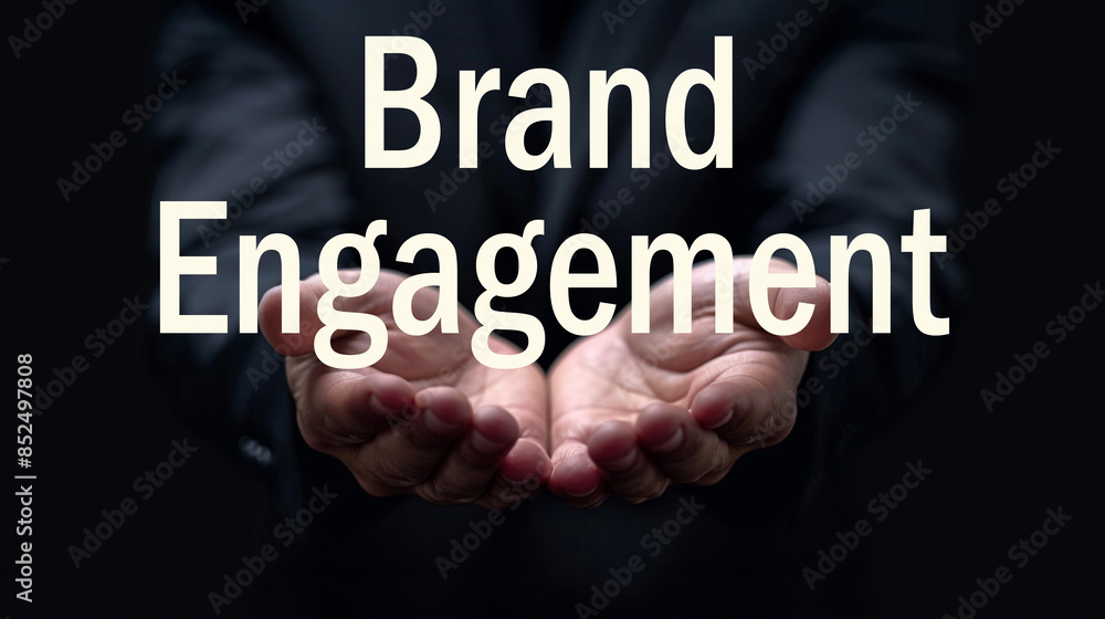 Brand Engagement word on the hand of a businessman. Text symbol concept. Copy space. Brand Engagement word on the hand of a businessman. Text symbol concept. Copy space.