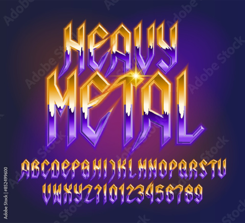 Heavy Metal alphabet font. Bright neon letters in heavy metal style. Stock vector typescript for your typography design.