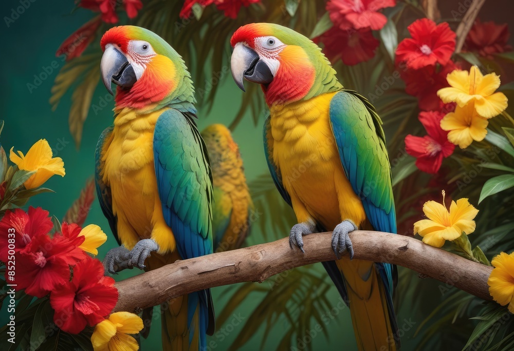 Obraz premium two parrots on a branch
