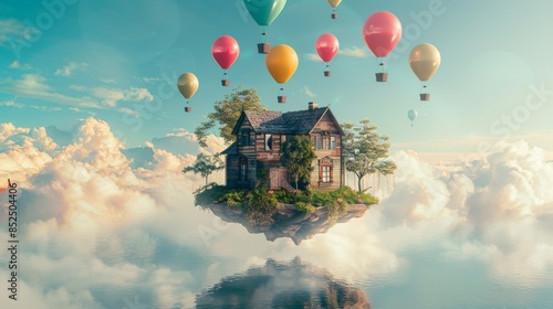Floating Island Residence with Airborne Balloons