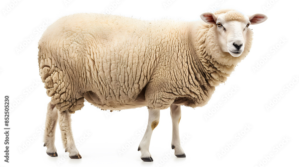 Single sheep isolated on white background. Detailed portrait of a domestic farm animal. Single sheep isolated on white background. Detailed portrait of a domestic farm animal.
