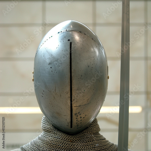 Fencing Hall Duel: Intense Close-Up of an Epee in Action photo