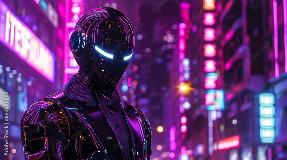 A futuristic robot in a sleek, metallic tuxedo, A futuristic robot in a sleek, metallic tuxedo,