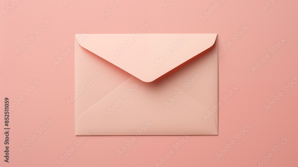 A studio shot of a pastel pink envelope against a pink background. A studio shot of a pastel pink envelope against a pink background.