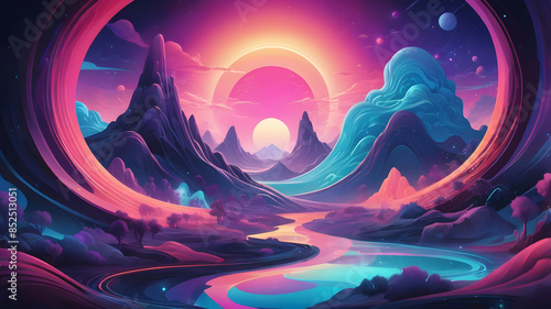 Dreamlike Realms: Neon Lights and Psychedelic Gradients