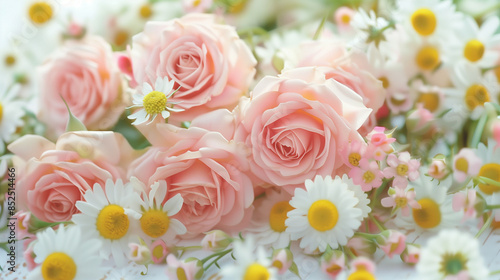 ピンクの薔薇とカモミール