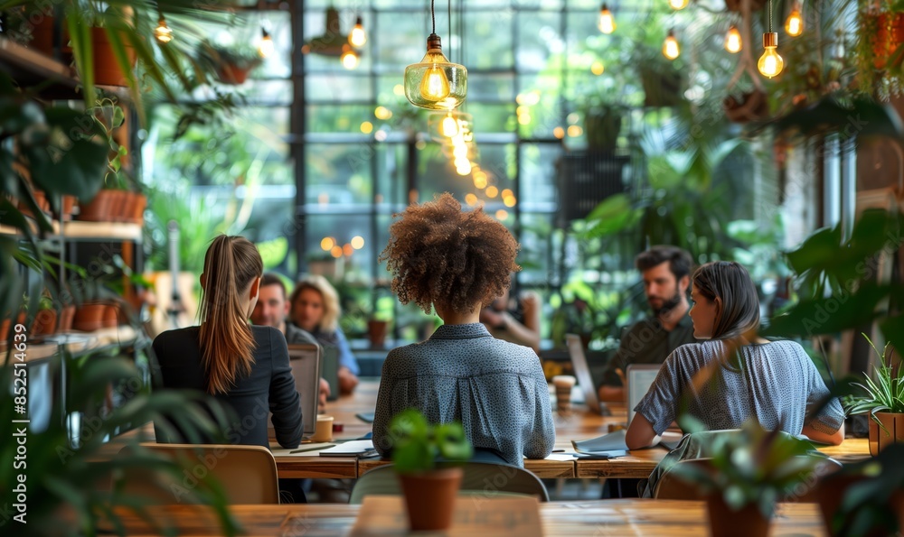 Group of young creative business people analyzing and collaborating on project in advertising agency Group of young creative business people analyzing and collaborating on project in advertising agency