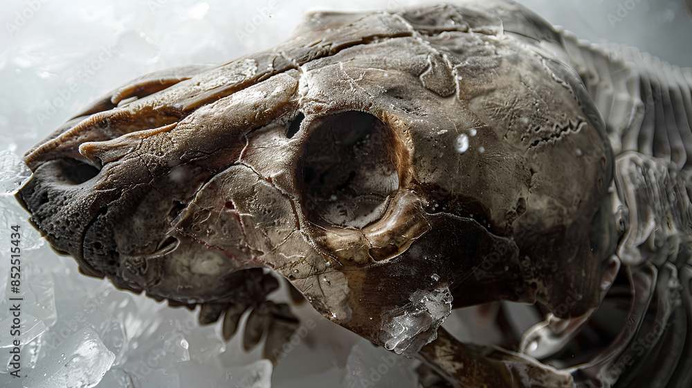 the skeletal remains of ancient creatures frozen in ice the skeletal remains of ancient creatures frozen in ice