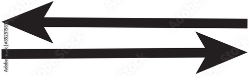 Straight long right vector arrow icon. Black large backwards or left pointing solid long arrow icon