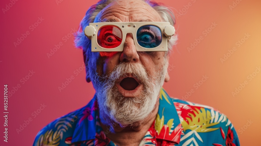 Obraz premium The Elderly Man in 3D Glasses