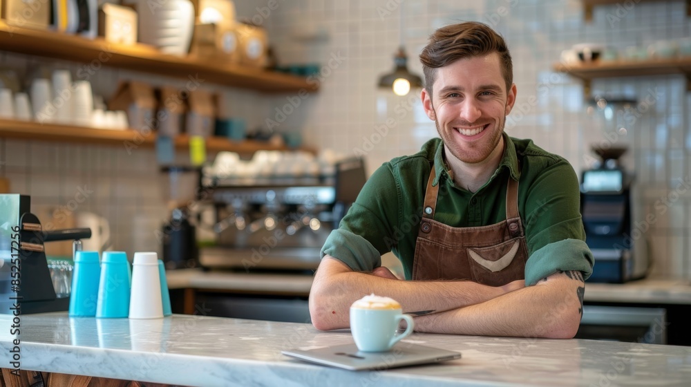 The smiling cafe barista The smiling cafe barista