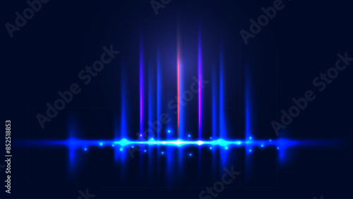 Dynamic pulsating blue sound waves with a striking central red highlight on a dark blue background. This energetic and captivating design is ideal for audio-related visuals and modern digital art.