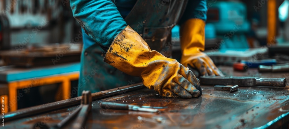 Protective Gloves Ensuring Safety and Precision in a Workshop Setting - Ideal for Industrial Use Protective Gloves Ensuring Safety and Precision in a Workshop Setting - Ideal for Industrial Use