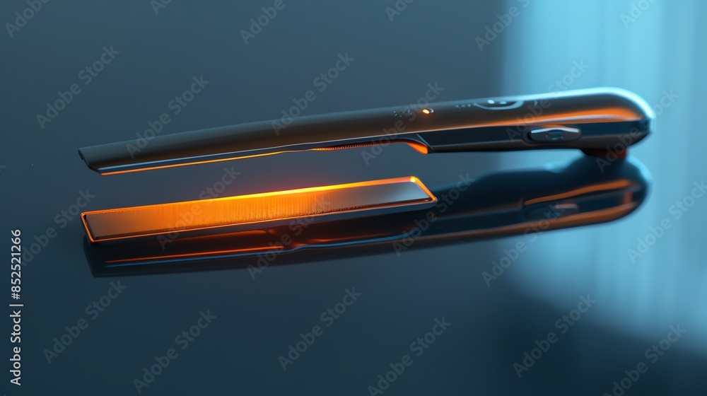 A compact cordless hair straightener, floating above a reflective surface A compact cordless hair straightener, floating above a reflective surface