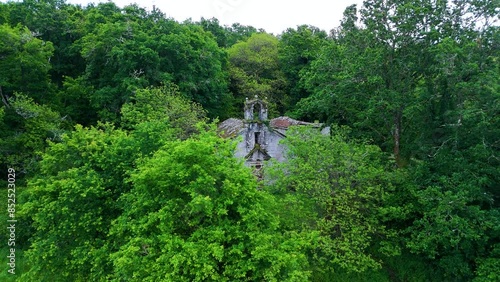 Spring landscape around the Church of San Salvador de Sotomerille in Castroverde in the Lugo region. Santiago's road. Province of Lugo. Galicia. Spain. Europe photo