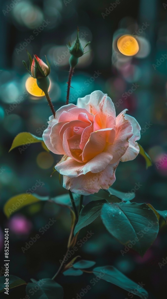 Obraz premium Dark Night Peony: A High-Resolution AI-Generated Wallpaper Showcasing Elegant and Noble Botanical Flowers in a Mysterious and Dark-Themed Background.Dark Night Wild Rose