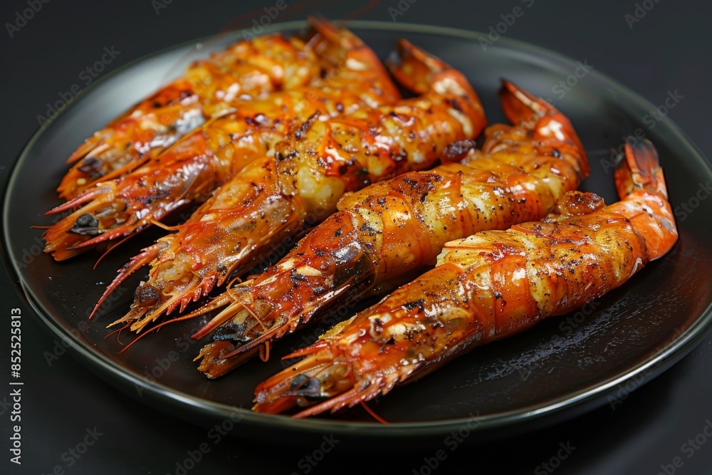 Grilled Shrimp on Black Plate Grilled Shrimp on Black Plate