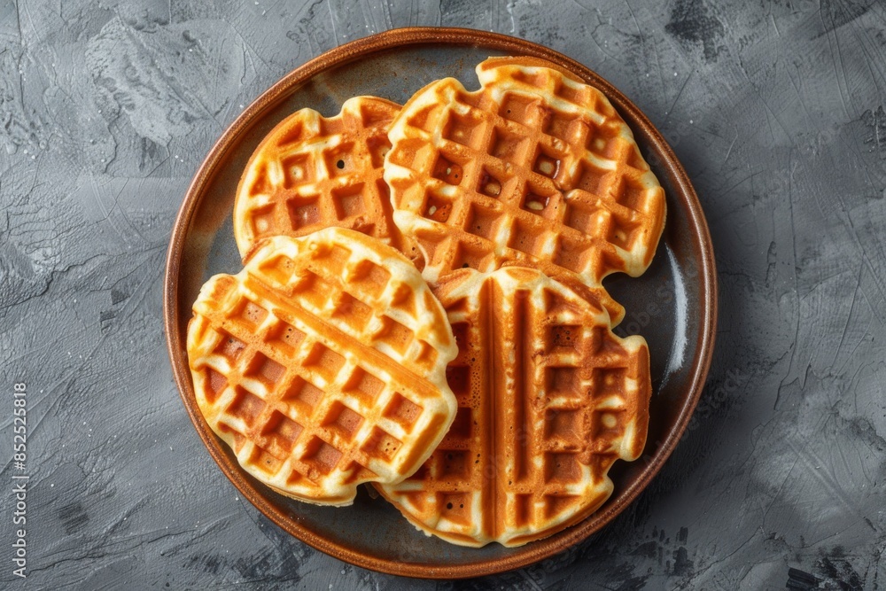 Golden Waffles on Rustic Gray Background Golden Waffles on Rustic Gray Background
