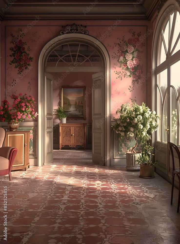 Fototapeta premium Elegant Interior with Floral Wallpaper