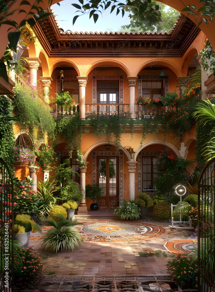 Beautiful Spanish courtyard with lush vegetation Beautiful Spanish courtyard with lush vegetation