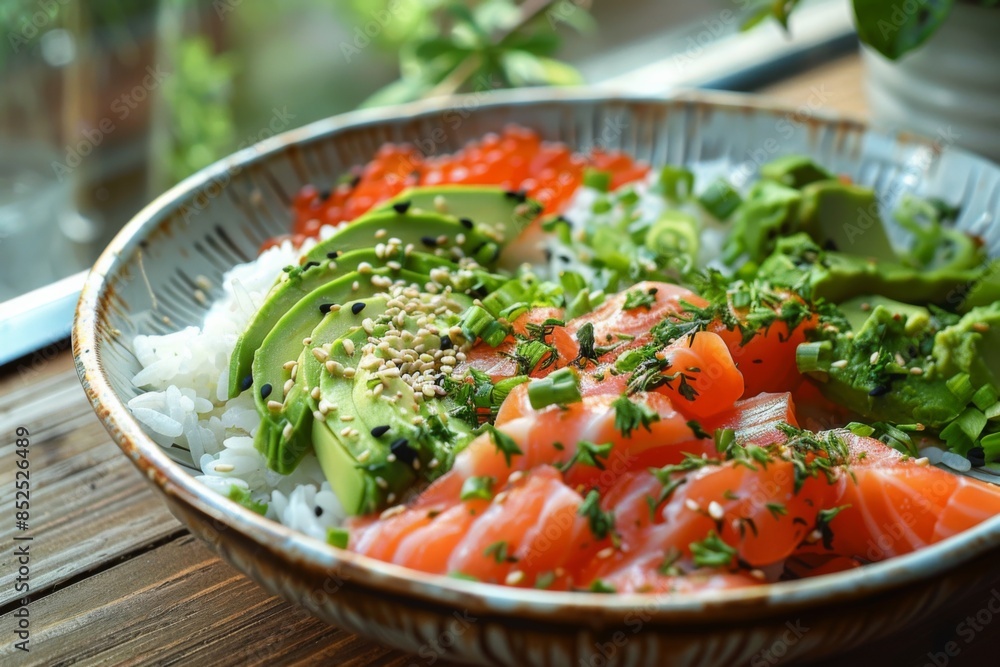 Salmon Poke Bowl with Avocado and Rice Salmon Poke Bowl with Avocado and Rice