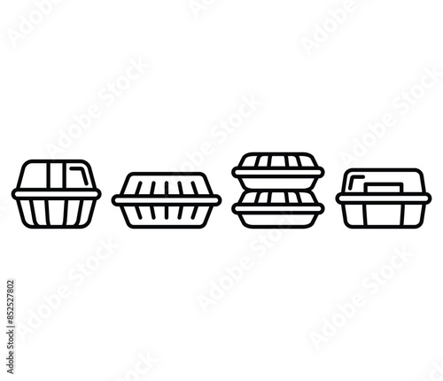 styrofoam meal box food icons symbol vector design simple line black white color illustration sets