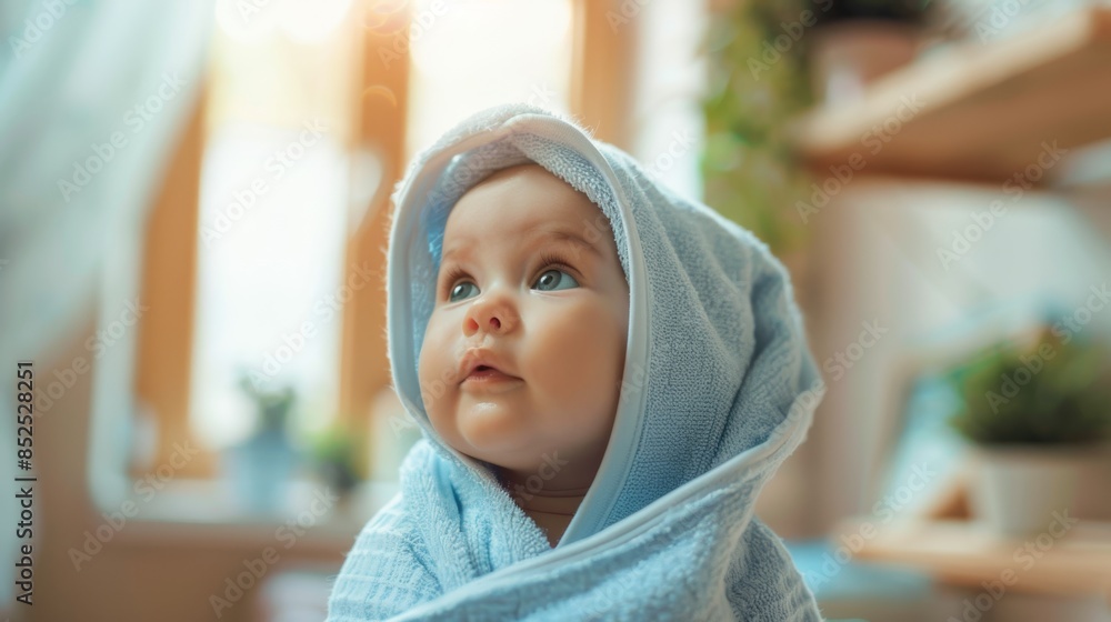 The baby in blue towel The baby in blue towel
