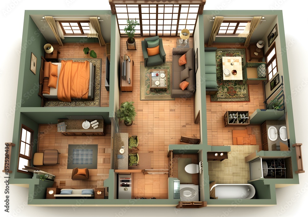 Top view of a small modern apartment Top view of a small modern apartment