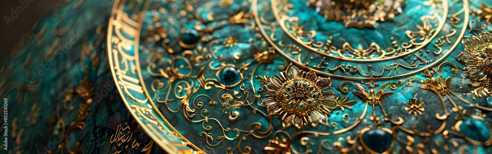 Ornate Islamic Ceramic Plate with Luxurious Detail Ornate Islamic Ceramic Plate with Luxurious Detail