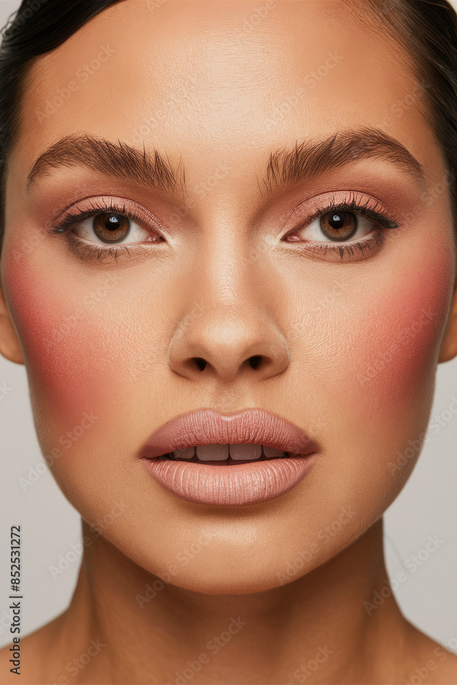 Fototapeta premium Woman with Natural Makeup and Subtle Glow, Effortless Beauty and Elegance