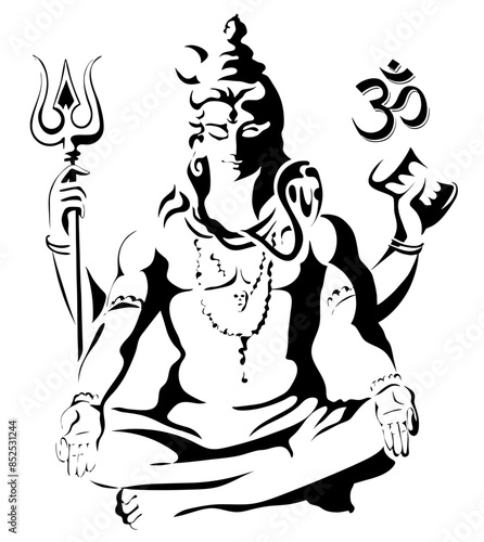 Lord Shiva meditating and giving blessing silloutte