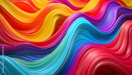 Wavy abstract background. Brightly colored polymer surface with a wavy shape. A dynamic plastic form © Yulita