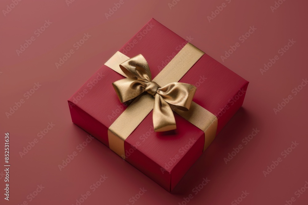 Gift with Golden Ribbon on Red Background Gift with Golden Ribbon on Red Background