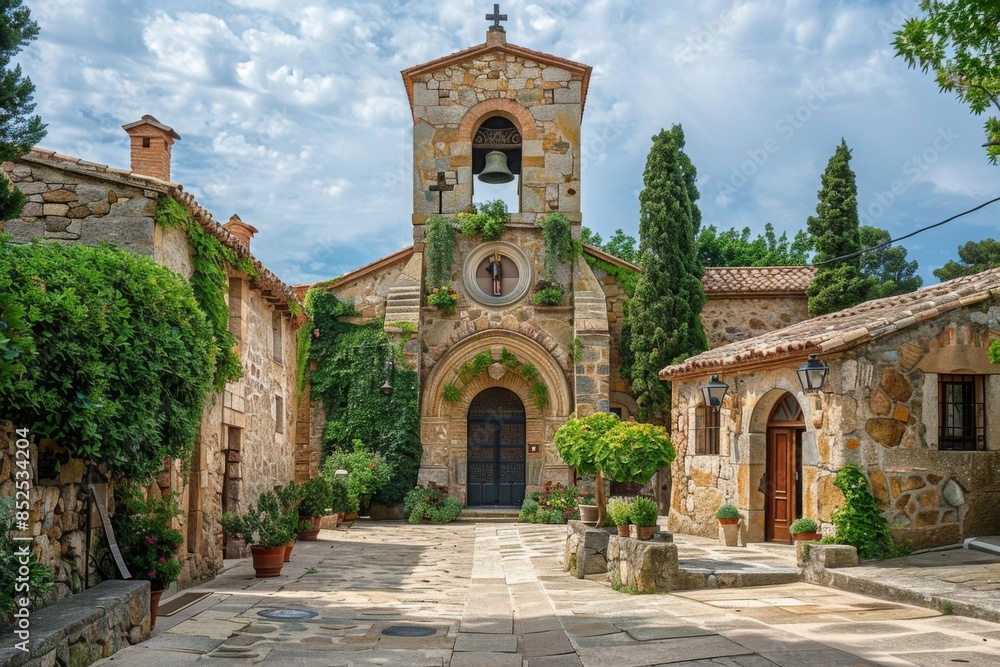Fototapeta premium Medieval Stone Church Courtyard