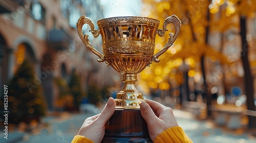  Hands Holding a Golden Trophy photo
