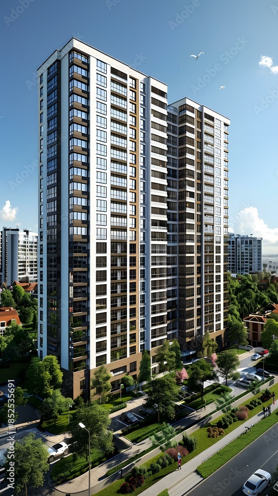 Fototapeta premium The exterior of a residential building with many windows