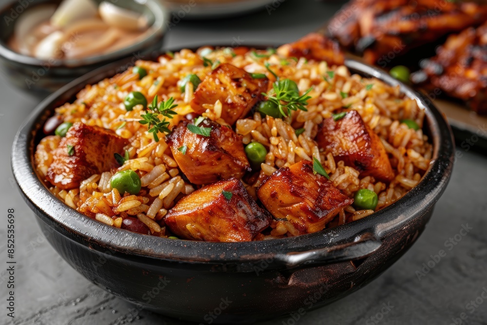Delicious spicy fried rice dish with pork Delicious spicy fried rice dish with pork