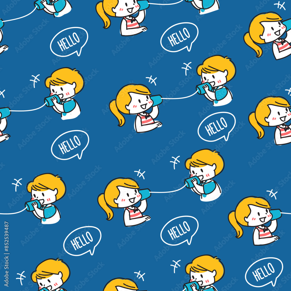Fototapeta premium Hello Playtime Seamless Kids Communication Pattern