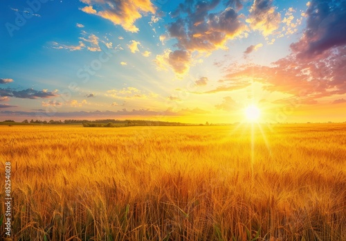 Stunning sunset over golden wheat field © Balaraw