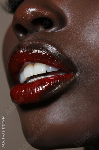 Closeup of sensual lips with red lipstick