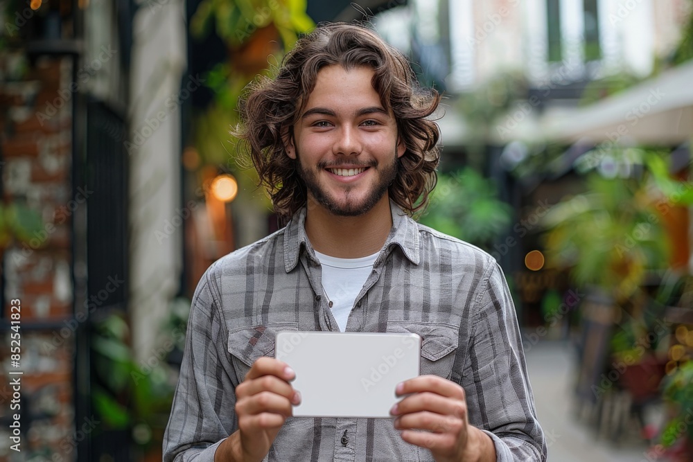 Young Man Holding Blank Sign Young Man Holding Blank Sign